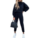 Set Turtleneck Casual Solid Color Urban Leisure Trousers Pocket Two-piece
