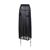 Solid Color Lace 2024 Summer New Style And Ground Skirt Slim Perspective Net Gauze Fashionable Dress Woman-Outfit