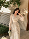Xixi 2025 Spring New French Temperament Printed High-Rise Long Sleeves With Thin Coat Dress