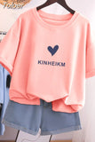 100% Cotton L-5XL T Shirt Plus Size Tshirt Short Sleeve Cartoon Women Top Summer Sweet Couple O Neck Oversized T