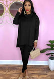 Solid Turtleneck Long Sleeve Loose Top and Match Pants Two Piece