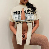Letter Print Irregular Slit T-Shirt