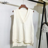 Korean Loose Wild Sweater New Chic V-neck Knitted Vest Women's Sweater Vest Sleeveless Sweater Autumn and Winter 2021