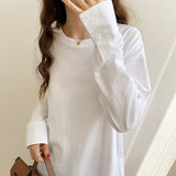 Spring And Autumn Dress New Loose White Bottomed Shirt For Women With Medium-Long Cotton Long-Sleeved T-Shirt Inside-Outfit
