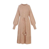 Twist Autumn Winter bandage Dress Knitted Women Sweaters Pullover Long Sleeve Round Neck Pullovers Knit Sweater Dress