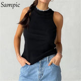 Underwear 2021 Summer Ribbed Knitted Sexy Square Collar White Crop Tops Casual Women Off Shoulder Tank