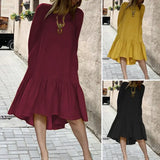 Dress Holiday Summer ZANZEA Short Sleeve Sundress Solid Casual Kaftan Ruffles Loose Vestidos Pockets O-Neck Robe