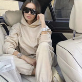 2021 Pure Cotton Thin Spring and Autumn Fabric Hooded Sweatshirts Hoodies Track Pants Women Clothes Tracksuits Two Piece