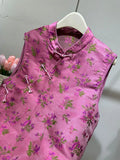 Chinese Style Button-Up Blouse Women Summer 2024 New Socialite Rose Red Flowers Loose Horse Clip-Outfit