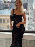 Women's Elegant Black Lace Long Maxi Dress Elegant Backless Sleeveless Suspender Long Dress Summer Street Casual Vestidos-Outfit