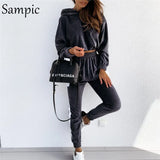 Casual Women Autumn Tracksuit Set Long Sleeve Sport Velvet Hoodies Tops And Pants Two Piece Set Sweatpants Suit