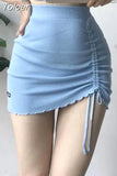 Faldas Mujer Moda 2023 Woman Skirts Vinatge Chic Drawstring Knitting Jupe Sexy Lady Bodycon Mini Skirt Korean Y2k