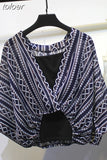Two Piece Set Striped Chiffon Grid Summer Half Sleeve Loose V-Neck Floral Spring Cool Blouses Sweet Ladies Short Tops