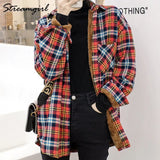 Fleece Shirt Women Autumn Winter 2021 Plaid Blouse Long Sleeve Velvet Shirts Female Oversized Boyfriend Warm Plaid