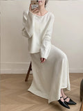 New Lazy Wind Loose Top + Fishtail Dress Set Women's Round Collar Knitting Set