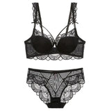 Ultra-thin Underwear Sexy Lace Plus Size Hollow Women Push Up Bra Set Pure White C D E Cup Brassiere Temptation