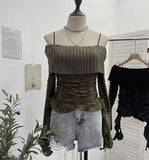 Real Shooting Of Waste Soil Wind Word Leakage Collar Collar Collar To Make Old Hole Sling Knitted Shirt With Short Sweater