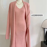 New Solid V-Neck Jacket Dress + Sweater Cardigan Hot Elegant Knitted