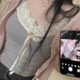 Girl Pure Lace Splicing Tie Bow Tie Small Sling 2024 Color Slim Sexy Vest Girl-Outfit
