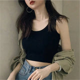 Knitted Round Neck Women T-shirt Sexy Sleeveless Camisole Crop Top Woman Tight Stretch Tank Top Ladies Tee Top Streetwear-Outfit