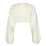 Autumn Casual Long Sleeve Croppd Cardigan Sweater Korean Solid Black White Jumpers Ladies Fashion Loose