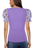 Sweet U-Neck Puff Sleeve Dot Print Regular