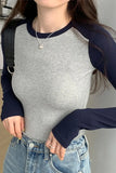 Shoulder Long-Sleeved T-Shirt Women's Spring And Autumn Color Foreign-Style Blouse Thread Slim Short Style Bottomed Blouse Trend-Outfit