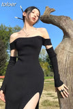 Fashion Sexy Sheath Split Off Shoulder Knitted Dresses for Women Party Female Club Y2K Bodycon Backless Clothing