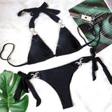 Toloer New Bikini Crystal Diamond Bikini Solid Color Strap Swimsuit High End Sexy Female Swimsuit