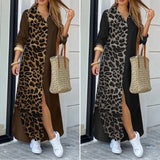 ZANZEA Fashion Women Shirt Dress 2022 Spring Autumn Leopard Printed Patchwork Maxi Dresses Long Sleeve Loose Oversize Robe
