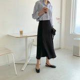 High Waist Satin Skirt Women Casual A-Line Midi Silk Slim Summer