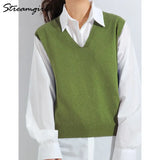 Knitted Vests For Women Spring 2022 Sleeveless Sweaters V Neck Casual Loose Vest Vintage Woman Knittrd Women Vest