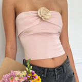 Three-Dimensional Flower Design Feeling Brassiere Blouse Pure Desire Young Girl Romantic Style Pink Vest Summer Fashion-Outfit