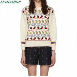 knitted sweater fruit pattern women autumn tops winter o neck long sleeve pullovers female blended fabric