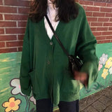Women Solid Simple Basic Sweater Kawaii Preppy Style Casual Long Sleeve V-neck Loose Plus Size 2XL All-match Autumn