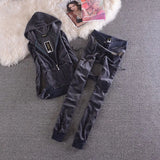 2021Velvet Tracksuit Two Piece Set Women Sexy Hooded Long Sleeve Top And Pants Bodysuit Suit Runway