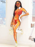 Sisterlinda Aesthetic Print Casual Women Two Piece Set Half Sleeve Crop Top+High Waist Leggings Skinny Stretchy Clubwear