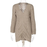 Hollow Knitted Exotic Dresses For Women 2021 Long Sleeves Bandage Y2K Female Outfit Plus Size Mini Dress