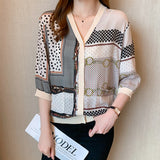 printing ladies shirts Women's Blouses 2021 Spring Autumn v-neck Shirts Tops Blusas