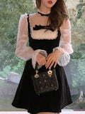 A-Line Slim Dress for Women French Lace Fairy One Piece Dress Korean Petal Sleeve Party Elegant Dress Female Autumn