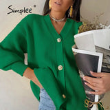 Casual long knitted cardigan female autumn winter Loose lantern sleeve sweater cardigan Basic white button women's