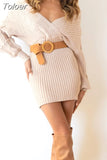 Dress 2023 Autumn Winter V-neck Dress for Women Elegant Casual Long Sleeve Tunic Sexy Twist Women's Sweater Mini