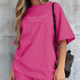 Letter Print Casual Women Suit Short Sleeve Oversized TShirt Elastic Slim Shorts Fashion Sreetwear Suit Two Pieces