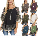 Spring And Summer Women's Bat Sleeves Colored Leopard Colored Leopard Prints In-Sleeve