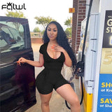 Summer Streetwear Bodycon Ribbed White Romper Women V Neck Rompers Playsuits Casual Outfits Women Short Sleeve