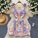 French Design Three-Dimensional Flower Net Embroidery To Recupers With A Sling A-Word Dress
