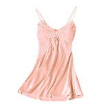 New Ladies Silk Sling Nightdress Women's Sexy Lingerie Satin Sleepwear Lace Cup V-neck Nightwear Homewear