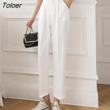 High Waist Casual Blue Pants Female Pocket Zipper Apricot Suit Pants Women Autumn Straight Loose White Trousers
