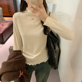 Velvet Bottomed Blouse With A New Autumn And Winter Black Semi-High Collar And A Polished Woolen Blouse In The Middle Of The Ear.-Outfit