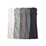 Spring Style Wrinkle Decorated Midi Dress 3152200-Outfit